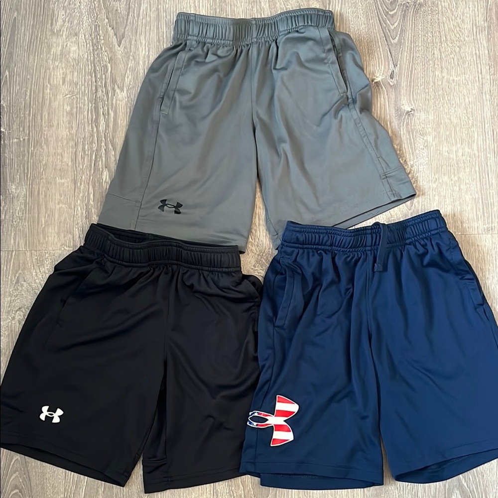Lot of 3 - YS Under Armour Athletic Shorts Gray and Black Performance Fit